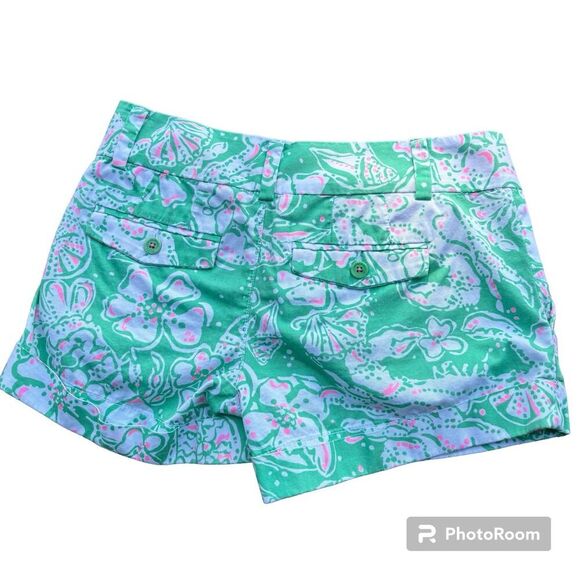 Lilly Pulitzer Barclay Bermuda Shorts Teal Pink Sand Dollar Print Women's Size 0 - Picture 2 of 5